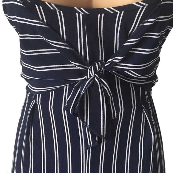 Navy Blue & White Striped Sleeveless Jumpsuit Tank - Picture 8 of 16